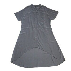 NWT Eileen Fisher Classic Collar in Ash Gray Silk Crepe de Chine Hi Low Dress L